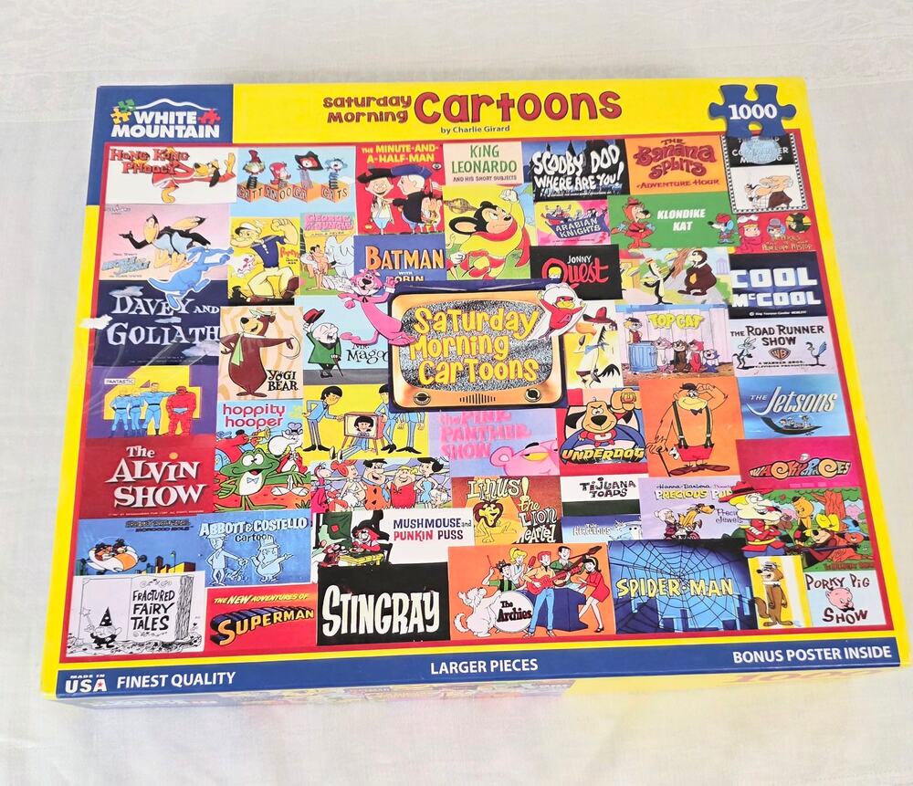 White Mountain 1,000 Pc Puzzle Saturday Morning Cartoons Larger Pieces Completed